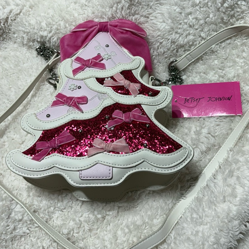Betsey Johnson Pink Glitter Christmas Tree Bag